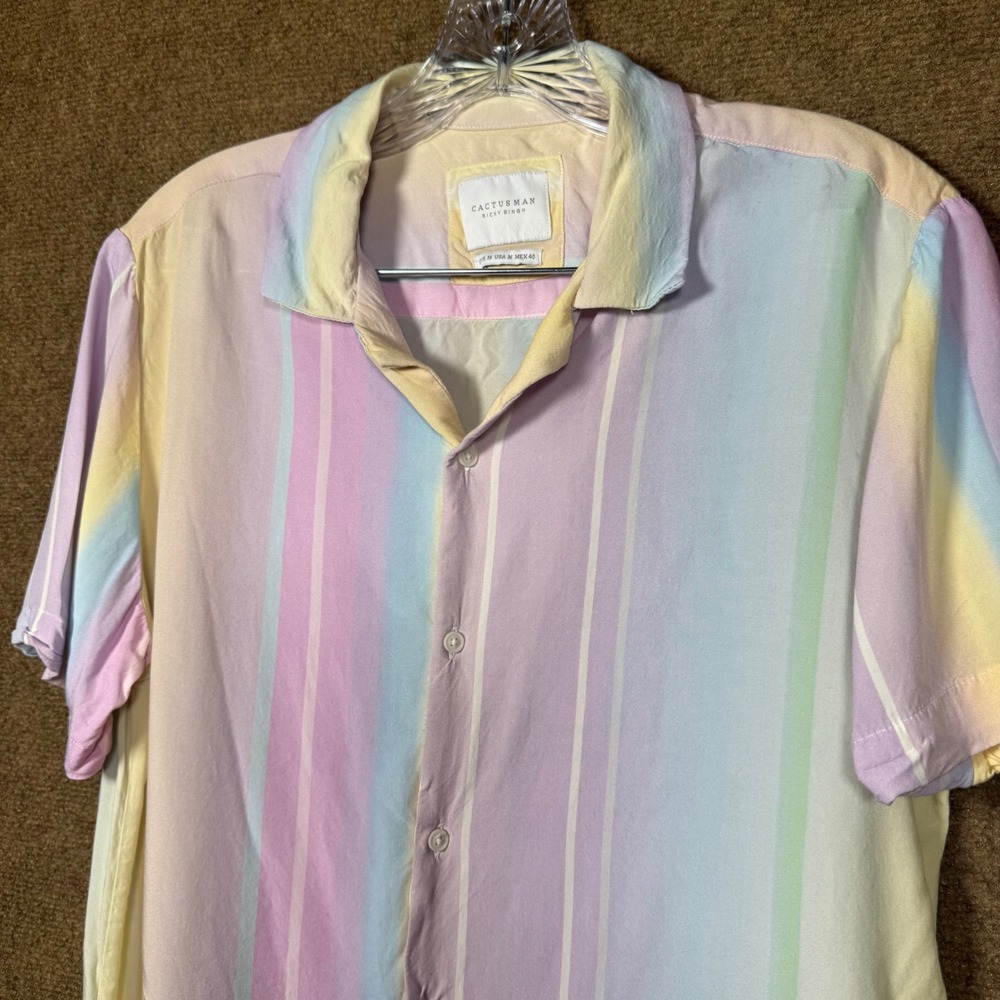 Cactus Man Mens Medium Button Down Pastel Short Sleeve Soft Colorful Ricky Singh - Picture 5 of 9